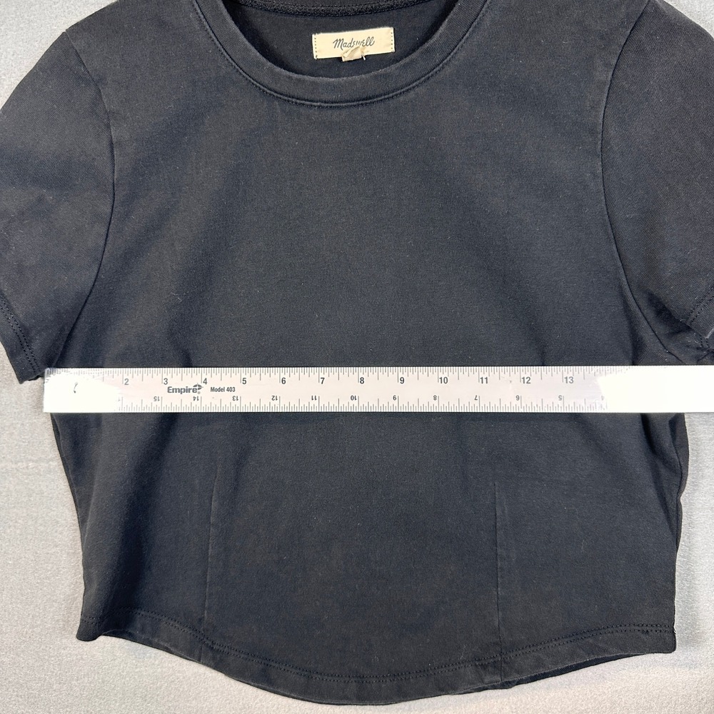 Madewell Womens Black Short Sleeve Crew Neck Seam Detail Crop Top T-Shirt M - Picture 5 of 7
